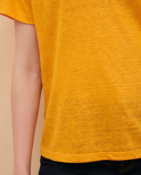 SARAH - Camiseta de lino con cuello de pico 23 orange Locmelar