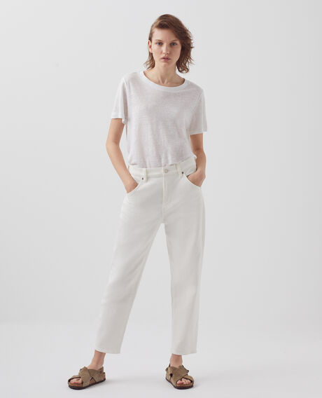 AMANDINE - Camiseta con cuello redondo de lino 00 white 2ste055f05