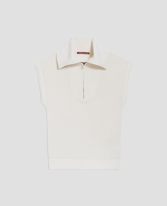 Jersey de lino sin mangas con cuello de cremallera H303 white swan