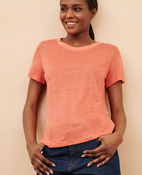 AMANDINE - Camiseta con cuello redondo de lino 21 LIGHT ORANGE