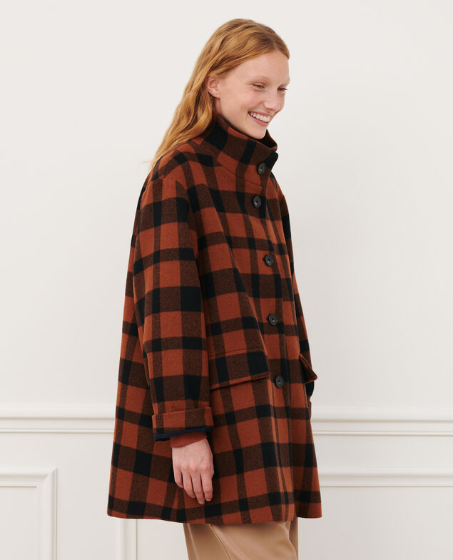 Abrigo corto de lana mezclada 8861 29 darkorange check