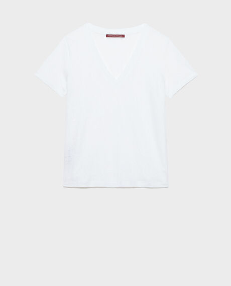 SARAH - Camiseta de lino con cuello de pico 4235 optical white 3ste082f05