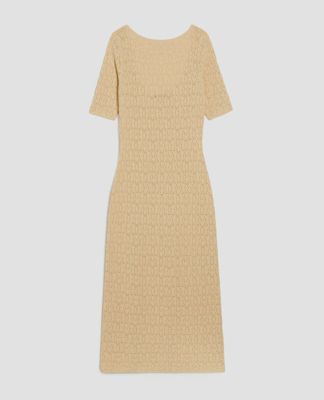 Vestido largo de algodón de crochet con textura J300 natural