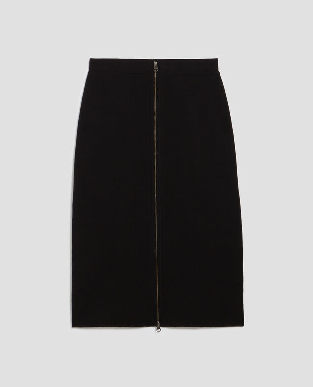 Falda midi con cremallera de lana merino H091 black beauty