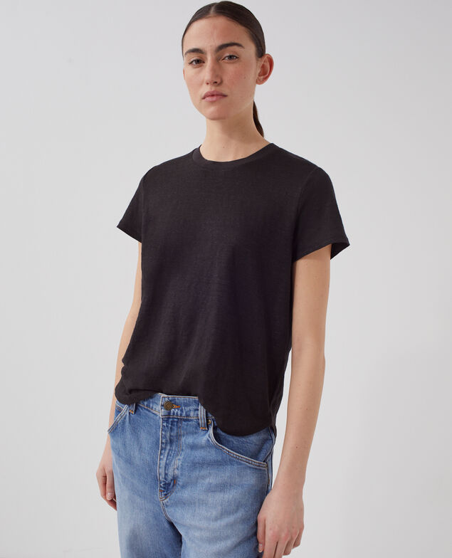 AMANDINE - Camiseta con cuello redondo de lino H091 black beauty