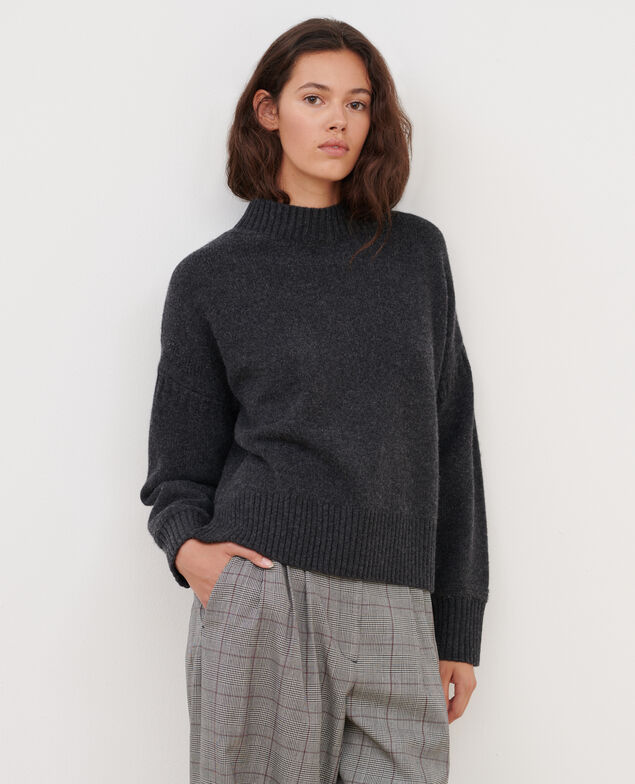 Jersey Cuello subido de lana merino A099 black chiné knit
