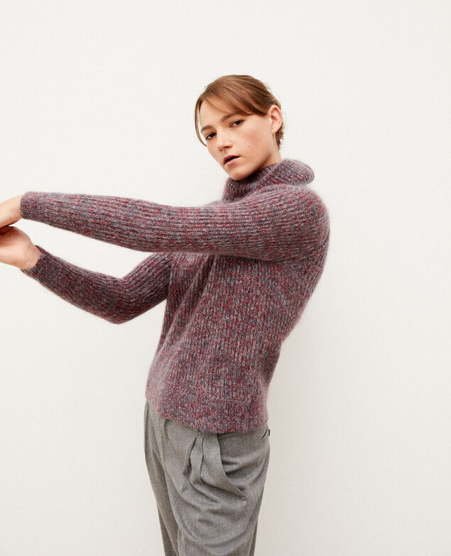 Jersey cuello vuelto con mohair Rio red/ever green/off white