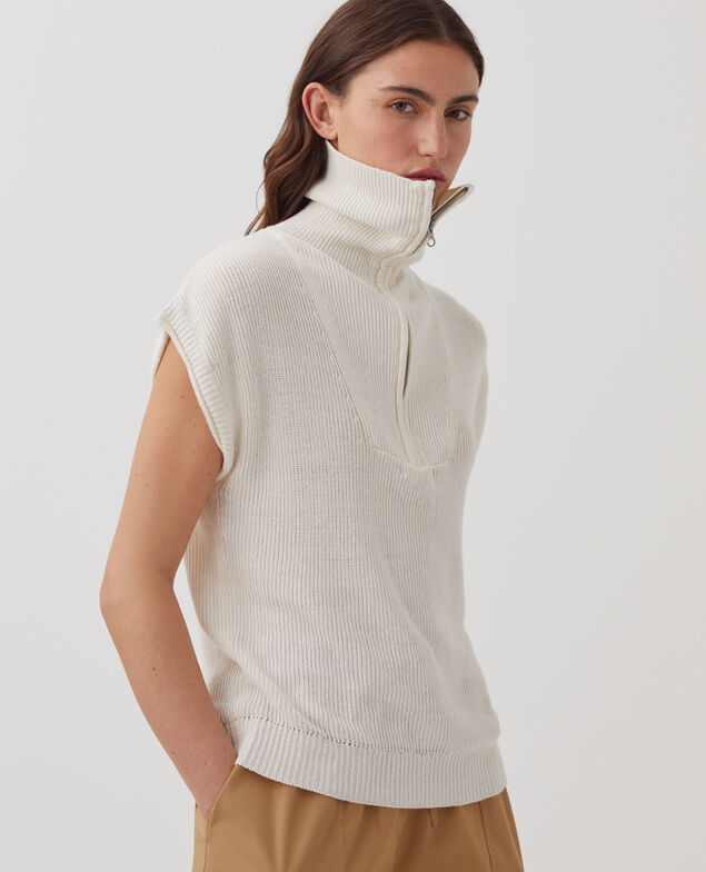 Jersey de lino sin mangas con cuello de cremallera H303 white swan