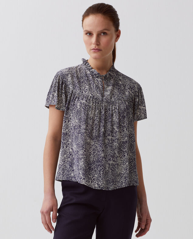 Blusa fluida de manga corta H690 micro fl navy