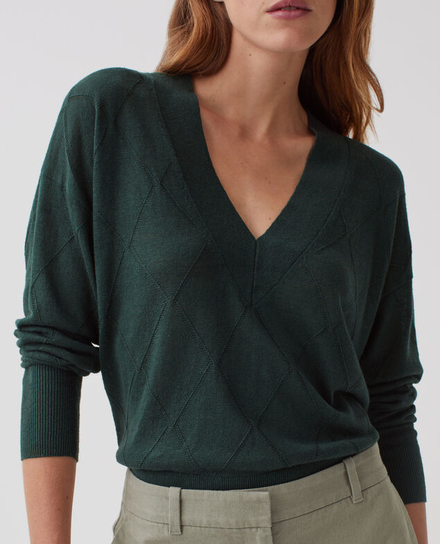 Jersey de manga larga con cuello de pico J590 spruce green