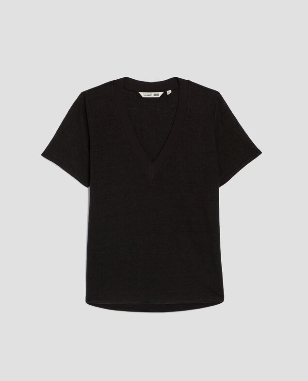 SARAH - Camiseta de lino con cuello de pico H091 black beauty