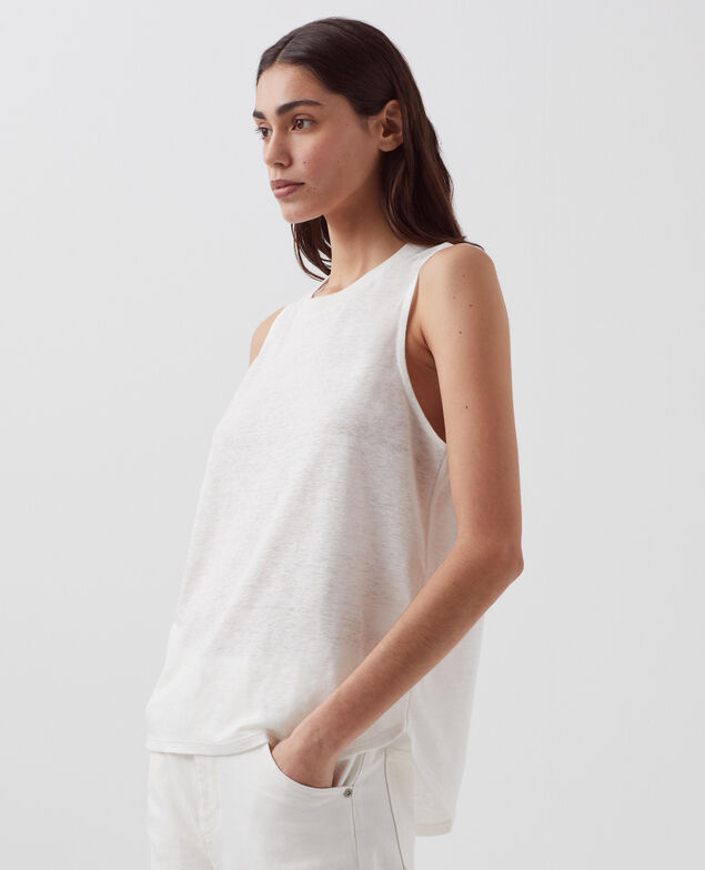 MARCELLE - Camiseta de lino sin mangas H001 brillant white