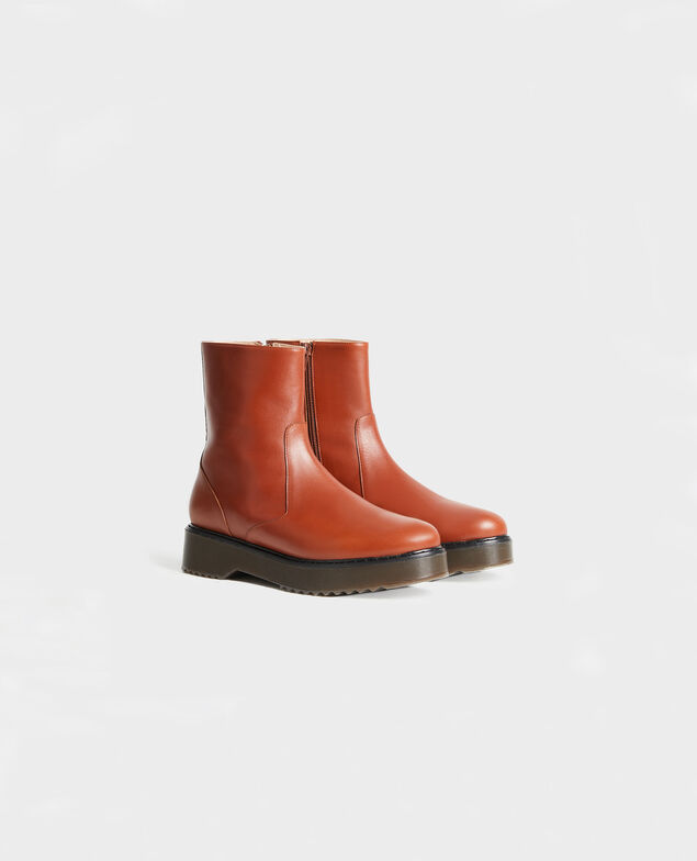 Botines de cuero con plataforma Brandy brown