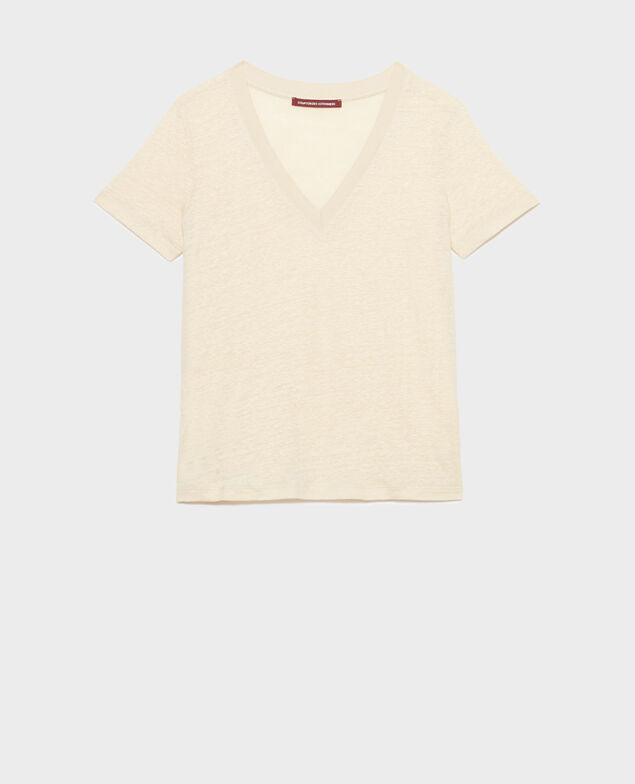 SARAH - Camiseta de lino con cuello de pico