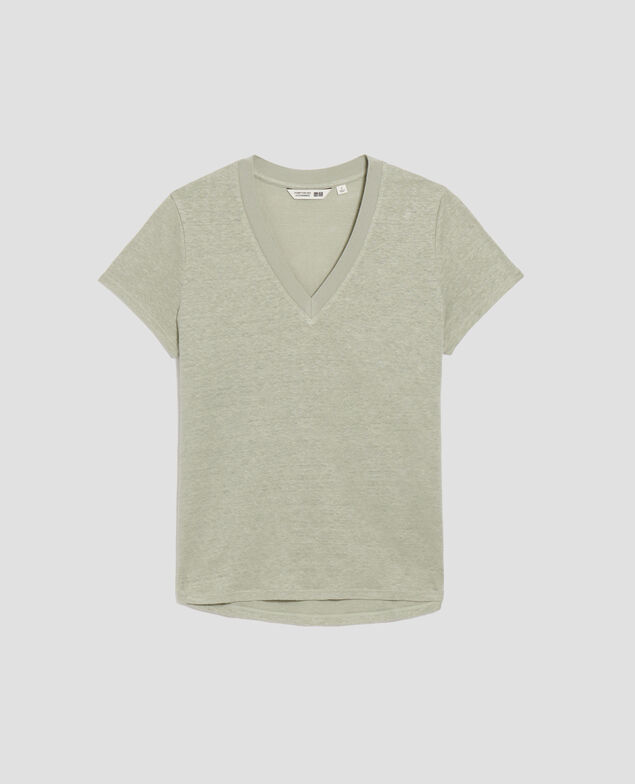 SARAH - Camiseta de lino con cuello de pico U520 green