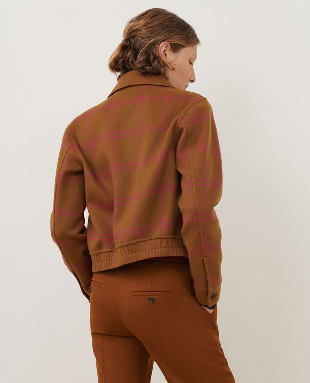 Cazadora corta de lana mezclada A221 orange check 3wja023w09