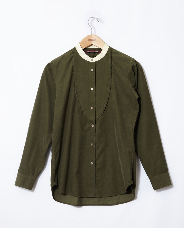 Camisa de terciopelo con cuello mao Verde