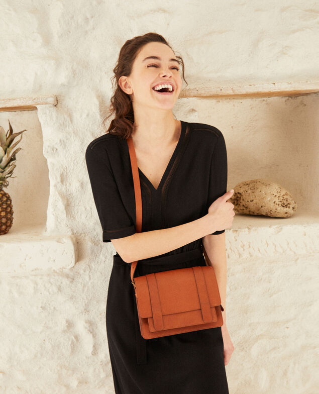 Bolso de piel lisa tamaño pequeño Camel