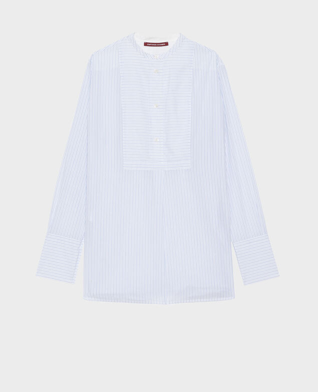 Camisa de algodón con bajo redondeado 0622 blue medium stripes