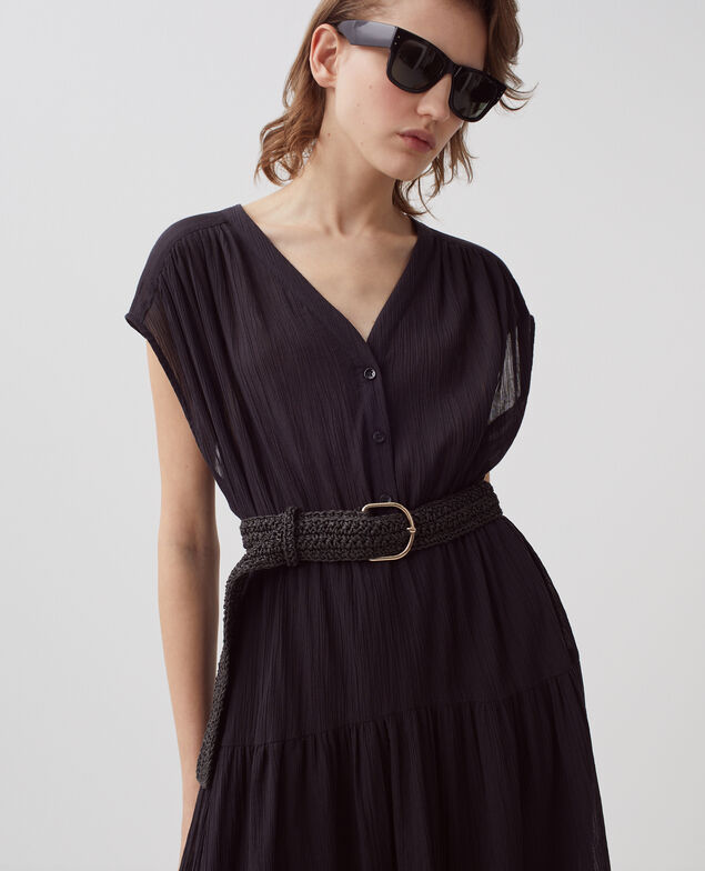 Vestido largo de algodón plisado H091 black beauty