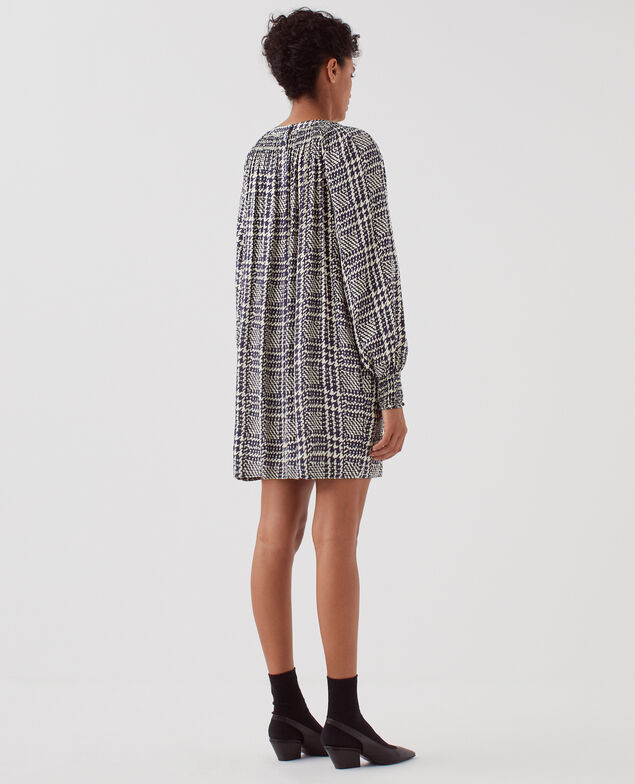 Vestido corto fluido con manga larga I681 houndstooth ble