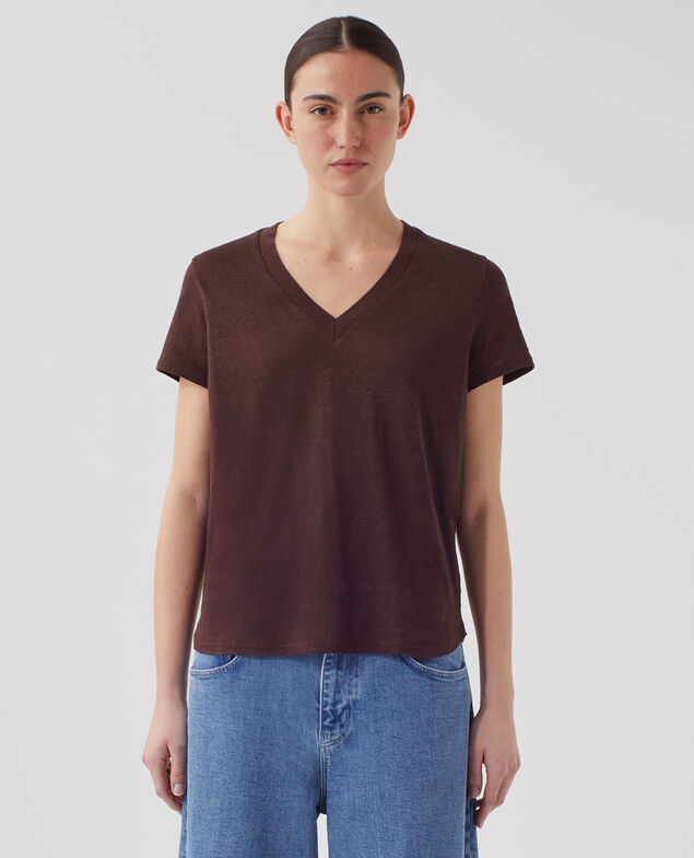 SARAH - Camiseta de lino con cuello de pico U190 wine