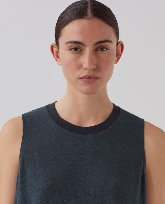 MARCELLE - Camiseta de lino sin mangas J690 blueberry