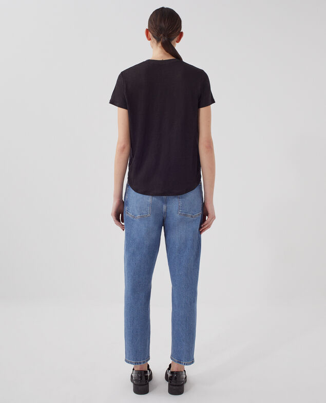 AMANDINE - Camiseta con cuello redondo de lino H091 black beauty
