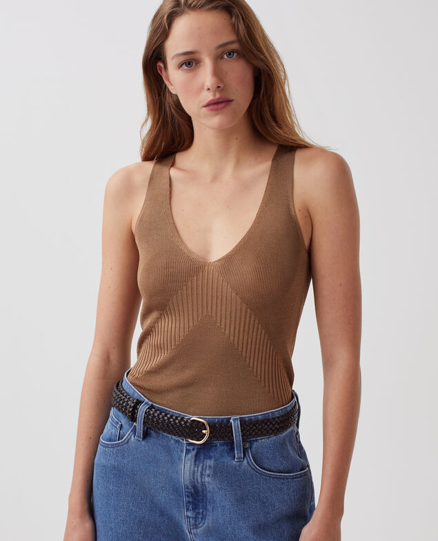 Camiseta de tirantes larga de canalé H330 tiger's eye
