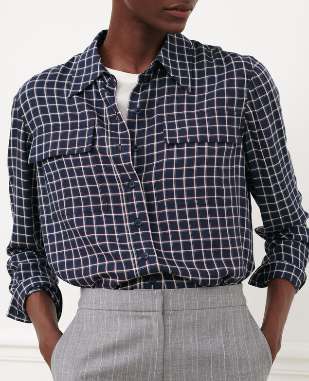 Camisa fluida de cuadros 8869 69 navy check 2wsh226v13