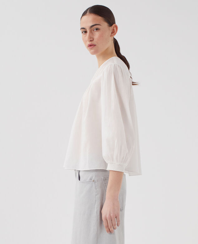 Blusa de gasa de algodón H013 gardenia