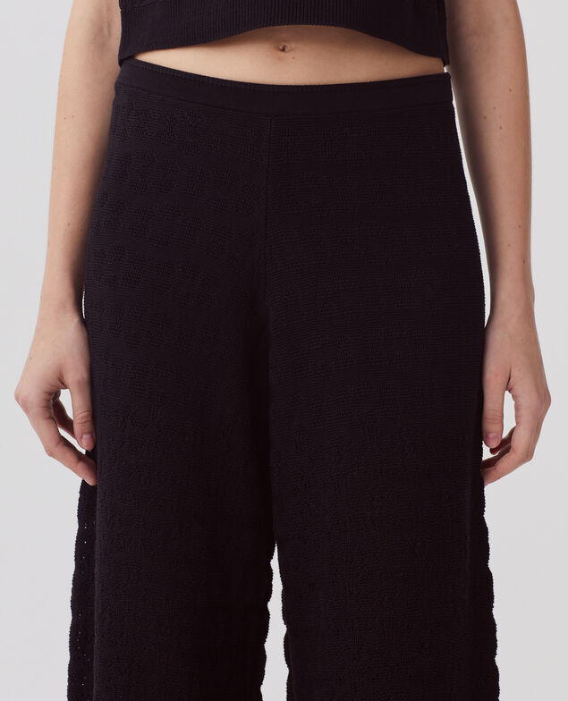 Pantalón evasé de algodón de crochet con textura H091 black beauty
