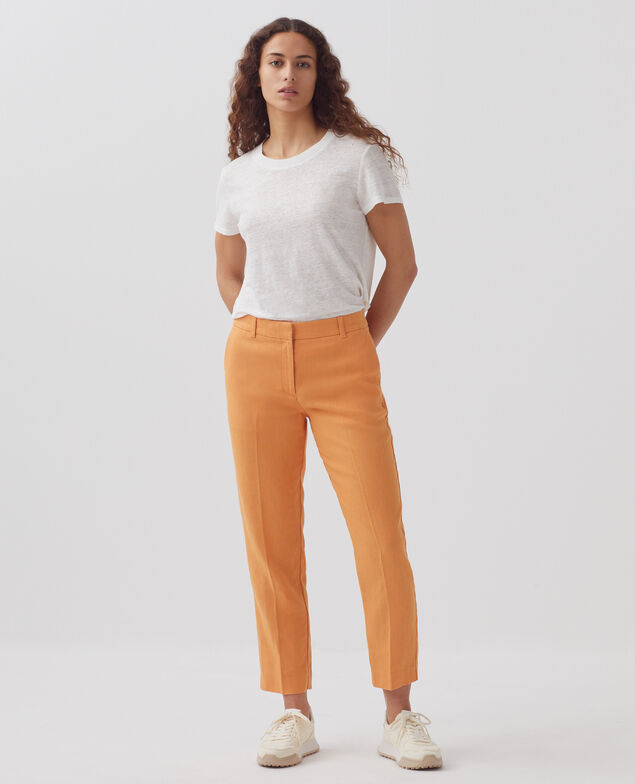 MARGUERITE - Pantalón cigarette de lino H220 apricot tan