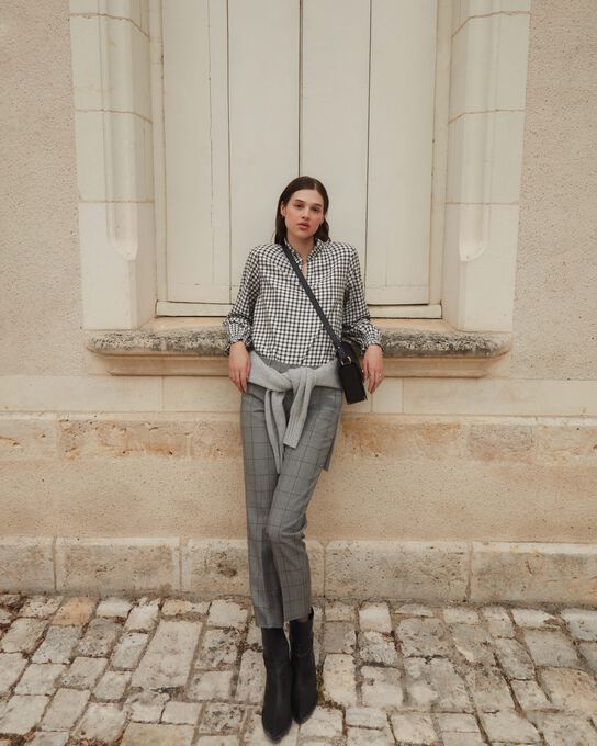 MARGUERITE - Pantalón cigarette de lana A030 GREY CHECK
