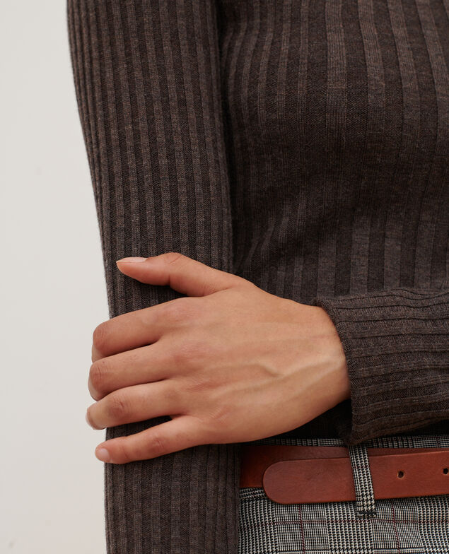 Jersey cuello vuelto de lana merino A340 brown chiné knit