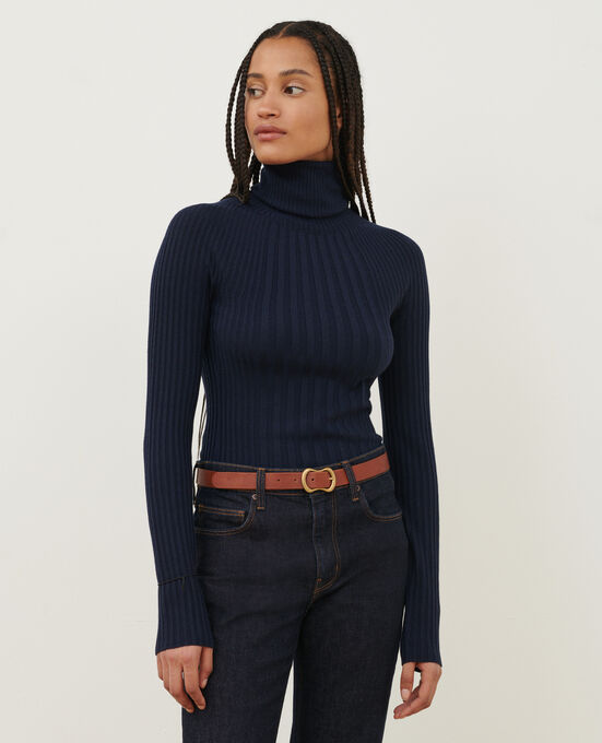 Jersey cuello vuelto de lana merino A699 NAVY KNIT