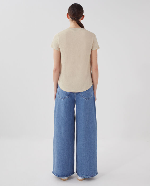 SARAH - Camiseta de lino con cuello de pico J020 beige lining
