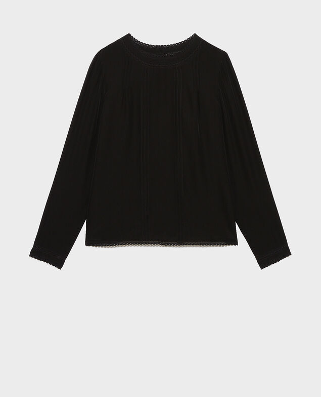 Blusa fluida de seda y encaje Black beauty Nargut