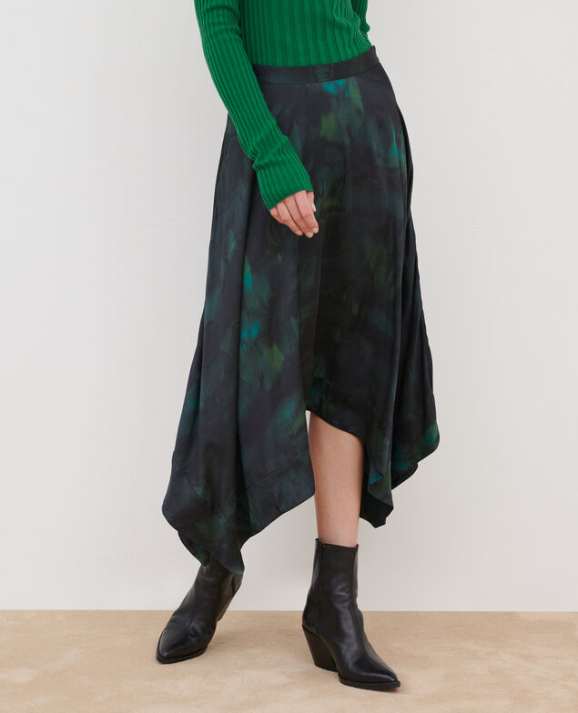 Falda larga fluida A581 print bolero green