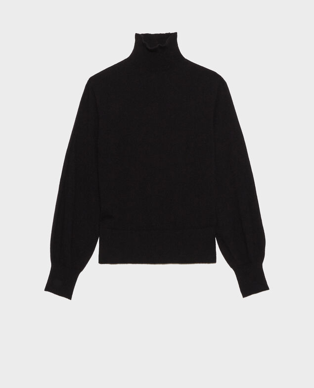 Jersey fino de cachemir 3D con cuello alto con cremallera Black beauty