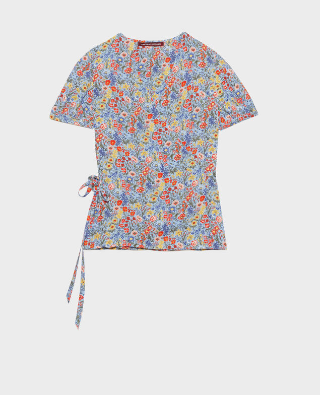 Parte superior estampada con escote cruzado Prairie blue heron