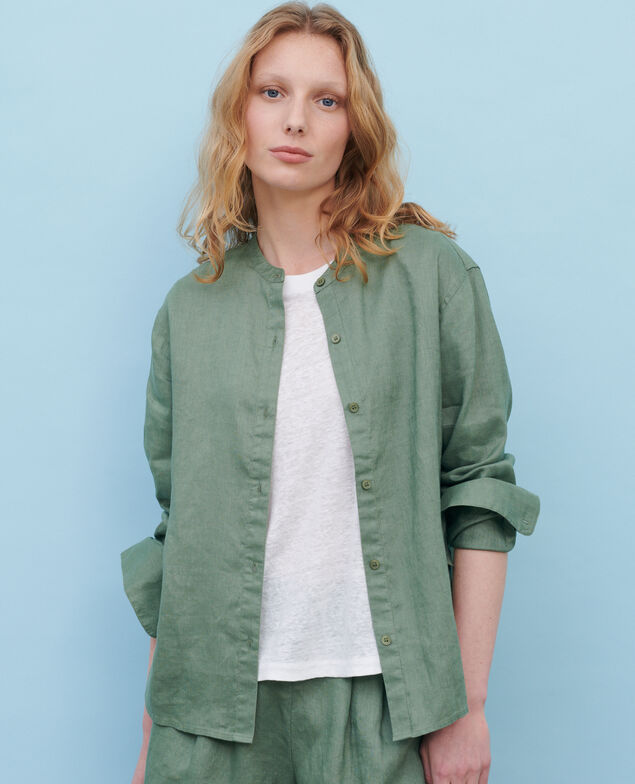 Camisa de lino sin cuello 52 green
