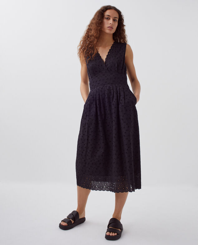 Vestido largo con bordado inglés H091 black beauty