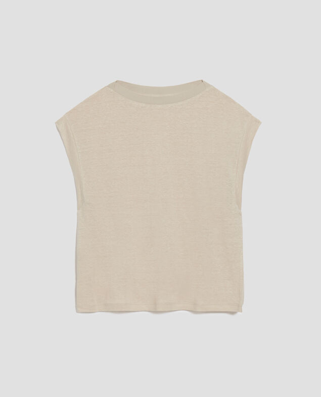 KARO - Camiseta corte caja de lino J020 beige lining