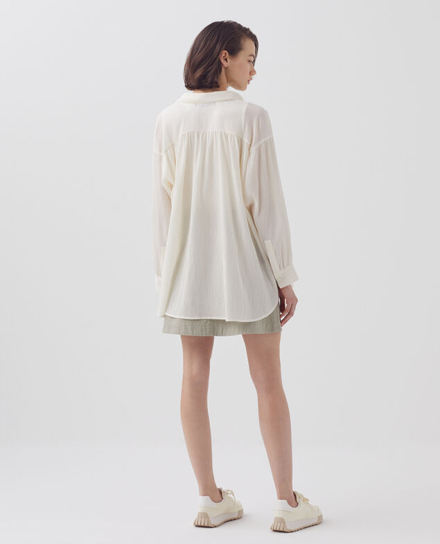 Blusa de algodón plisado H303 white swan