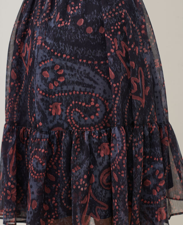 Falda corta fluida de paño A683 print ikat navy