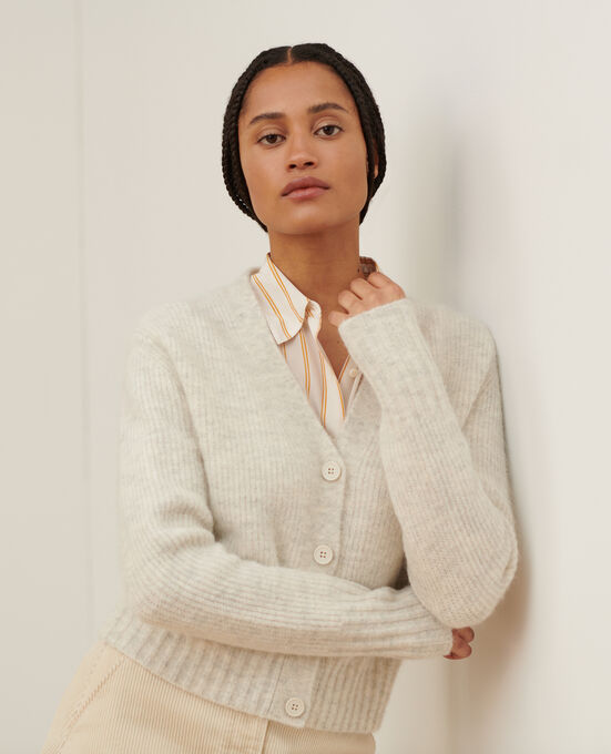 Cárdigan de alpaca mezclada A009 WHITE KNIT