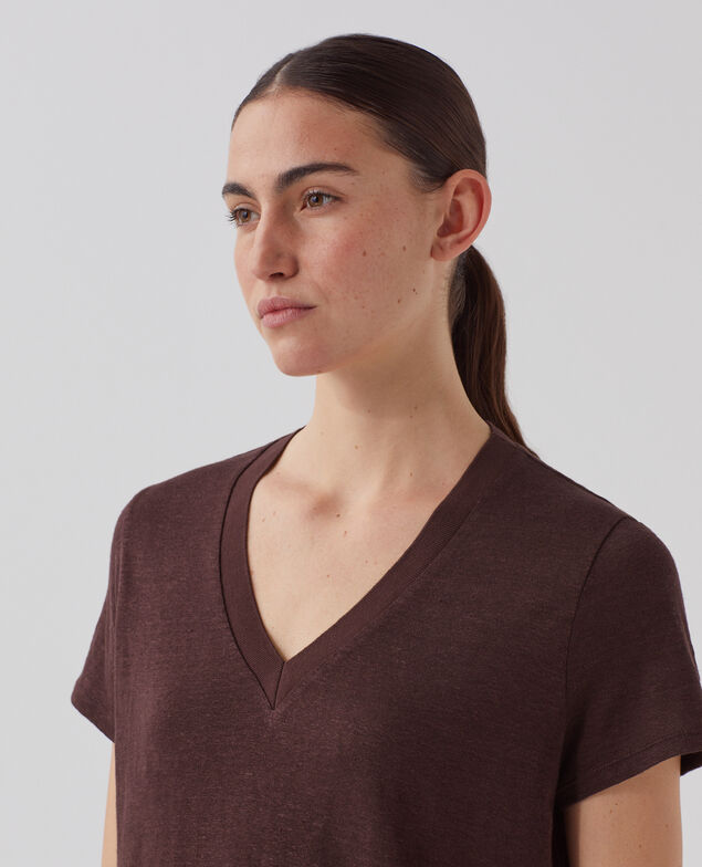 SARAH - Camiseta de lino con cuello de pico U190 wine
