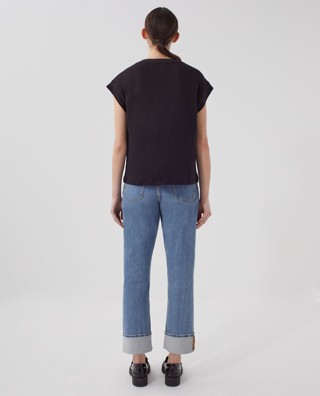 KARO - Camiseta corte caja de lino H091 black beauty