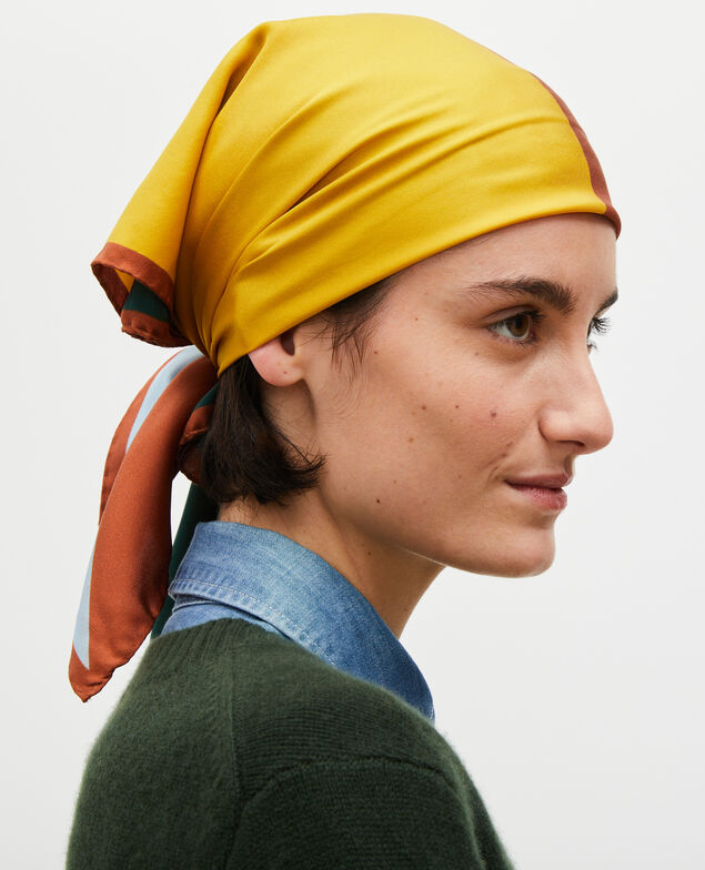 Foulard cuadrado de seda multicolor Lemon curry